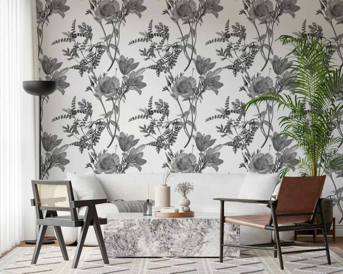 Carta da parati botanica monocromatica Grabado