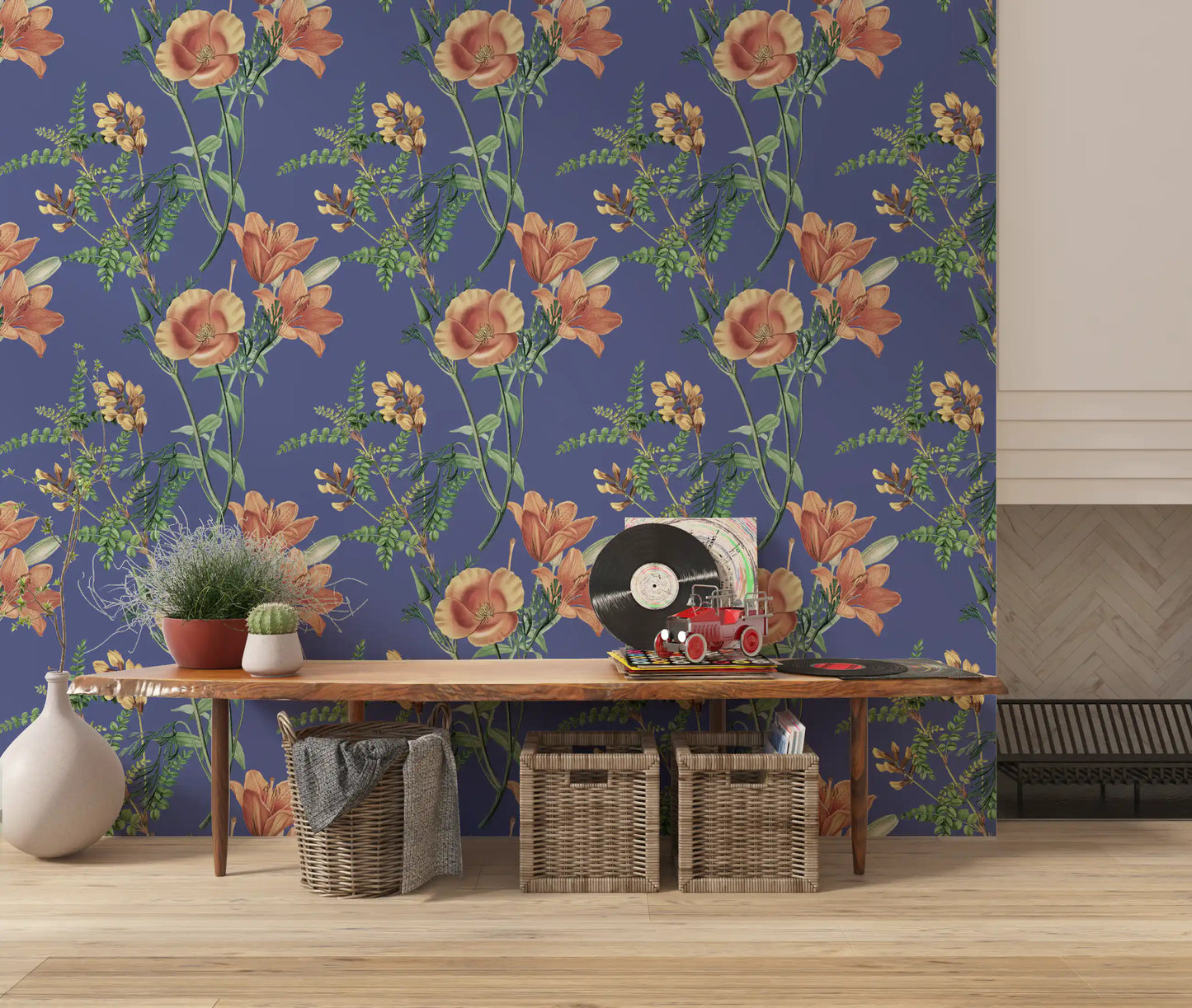 Tapet Flori Antice pe Fundal de Vinca