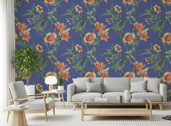 Fiori antichi su sfondo di vinca Carta da parati⁠