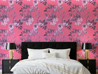 Garden flower wallpaper with Fuchsia Garden Prints and soft grey detail