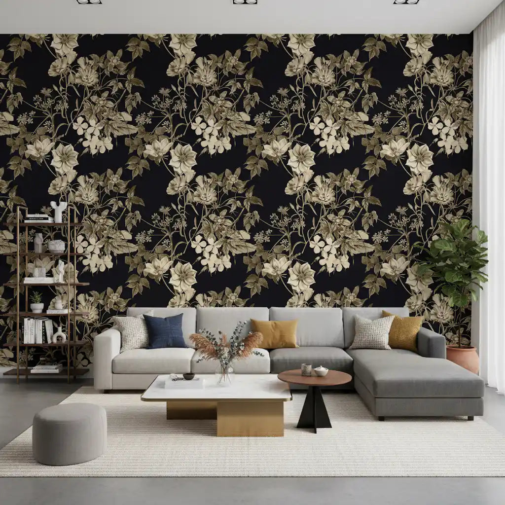 Papier peint Élégance botanique noire