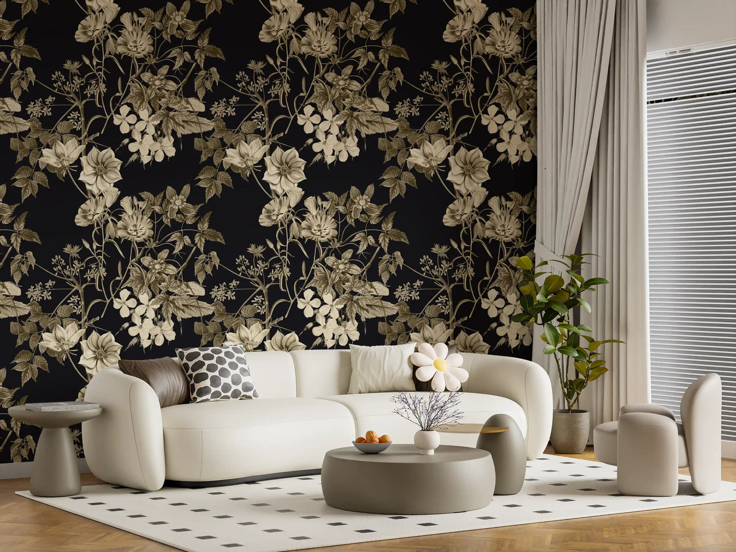 Papier peint Élégance botanique noire