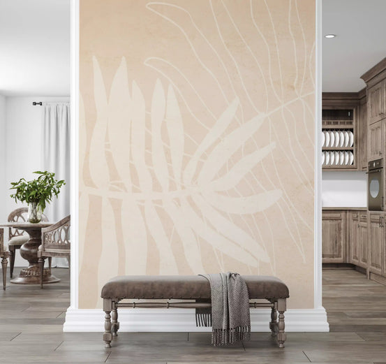 Entryway settles into calm with the Soft Botanical Prints wall mural in pale beige.
