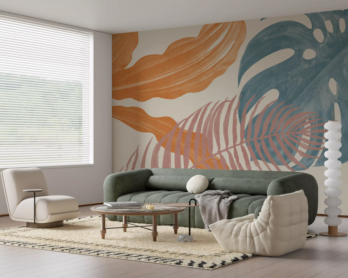 Papier peint mural feuilles tropicales délavées