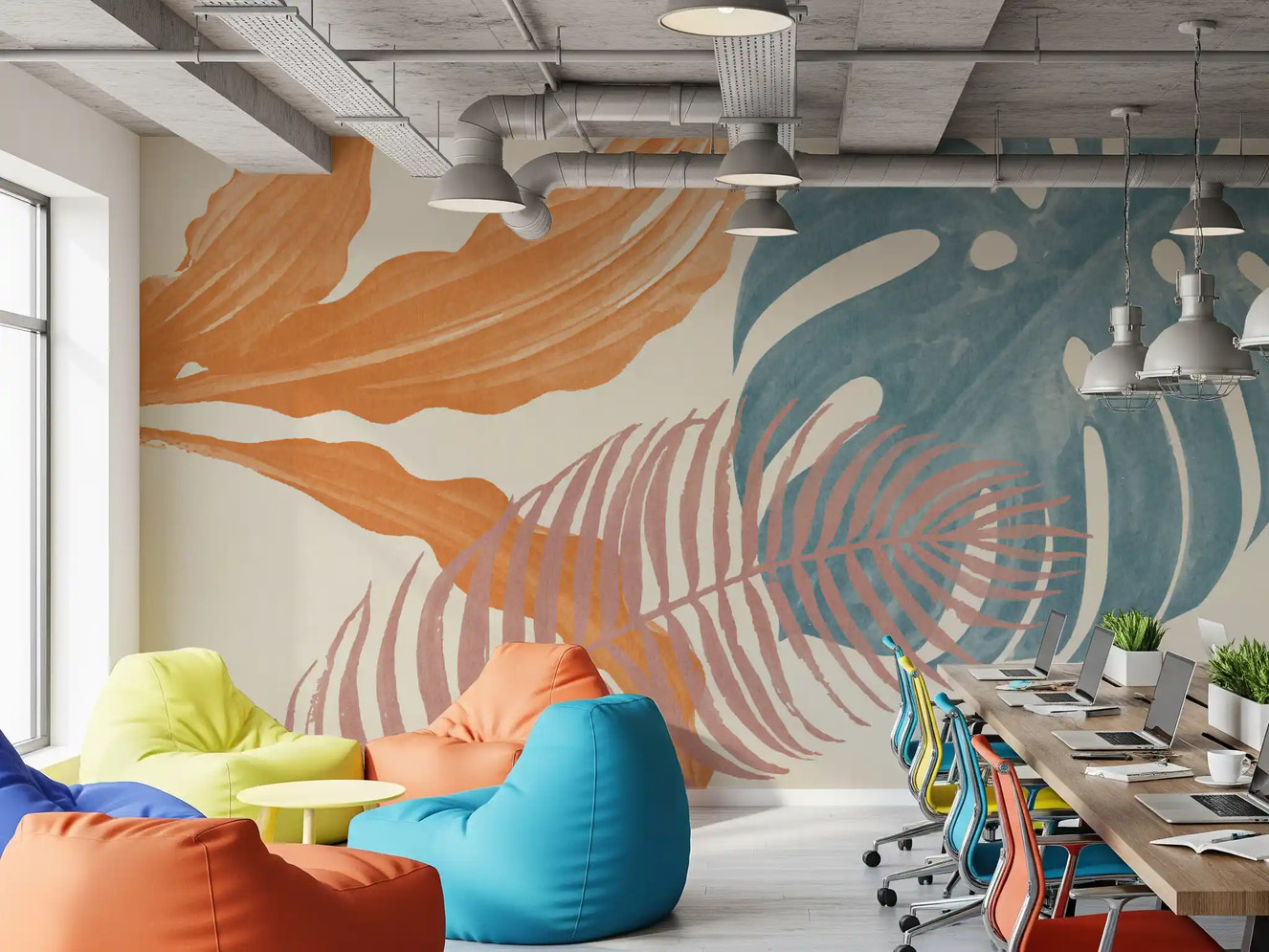 Papier peint mural feuilles tropicales délavées