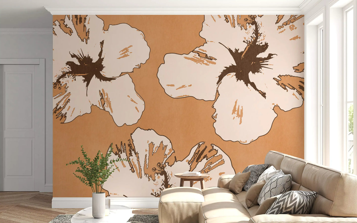 Varm blanding af hibiscus vægmaleri