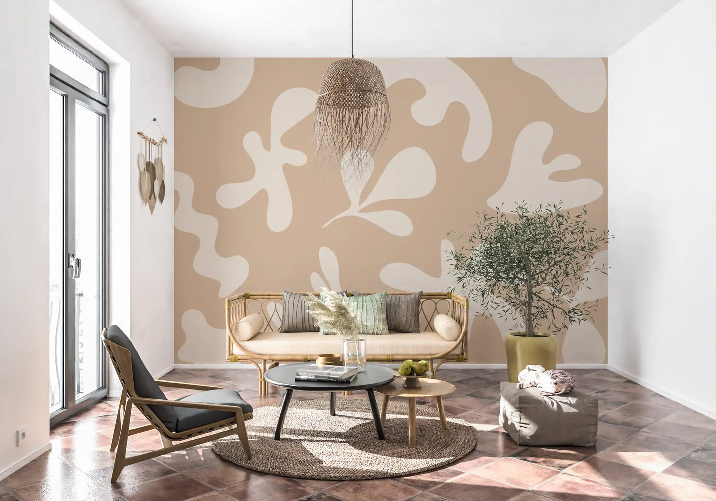 Organisk flyt i beige. Veggmaleri