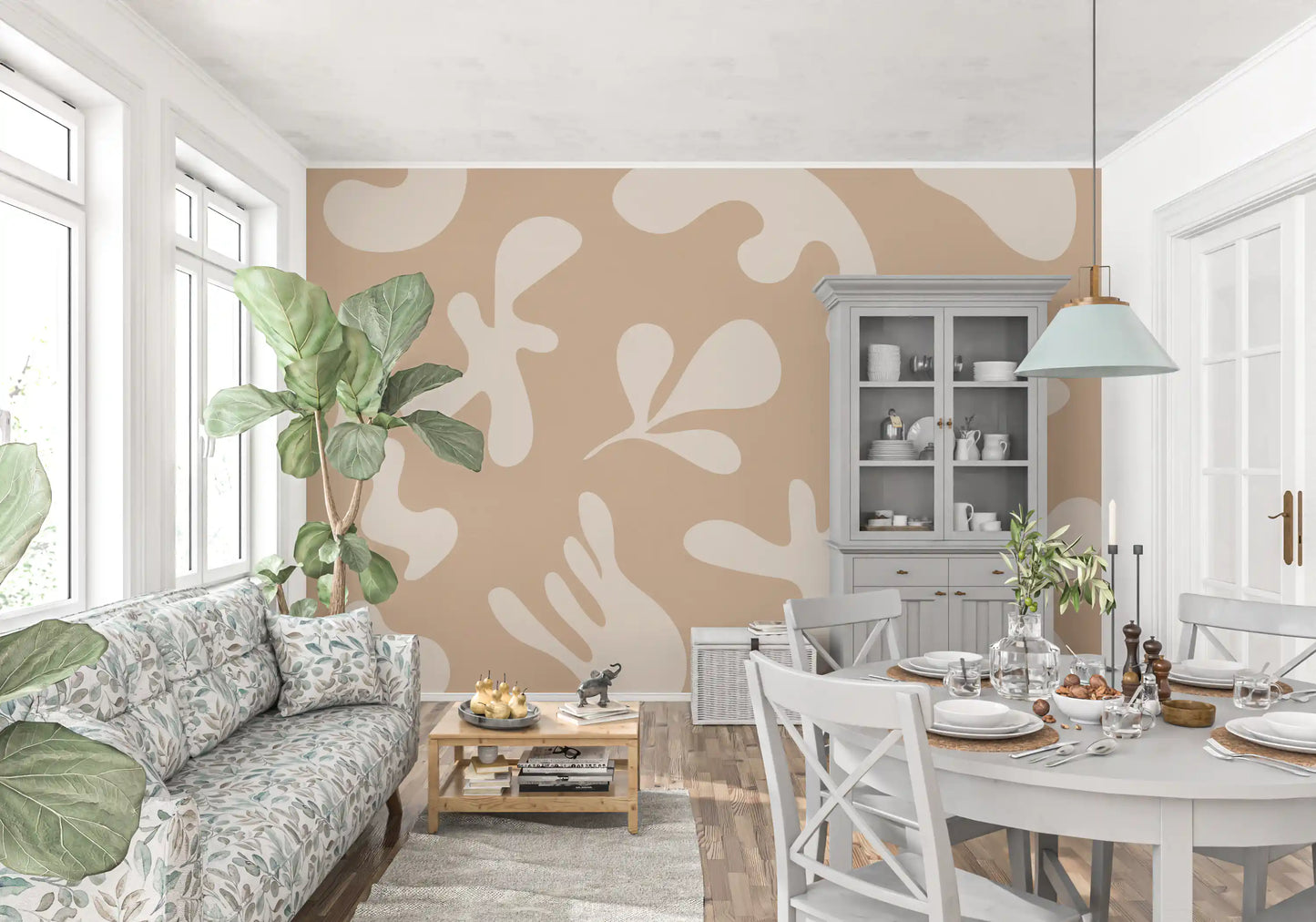 Organisk flyt i beige. Veggmaleri