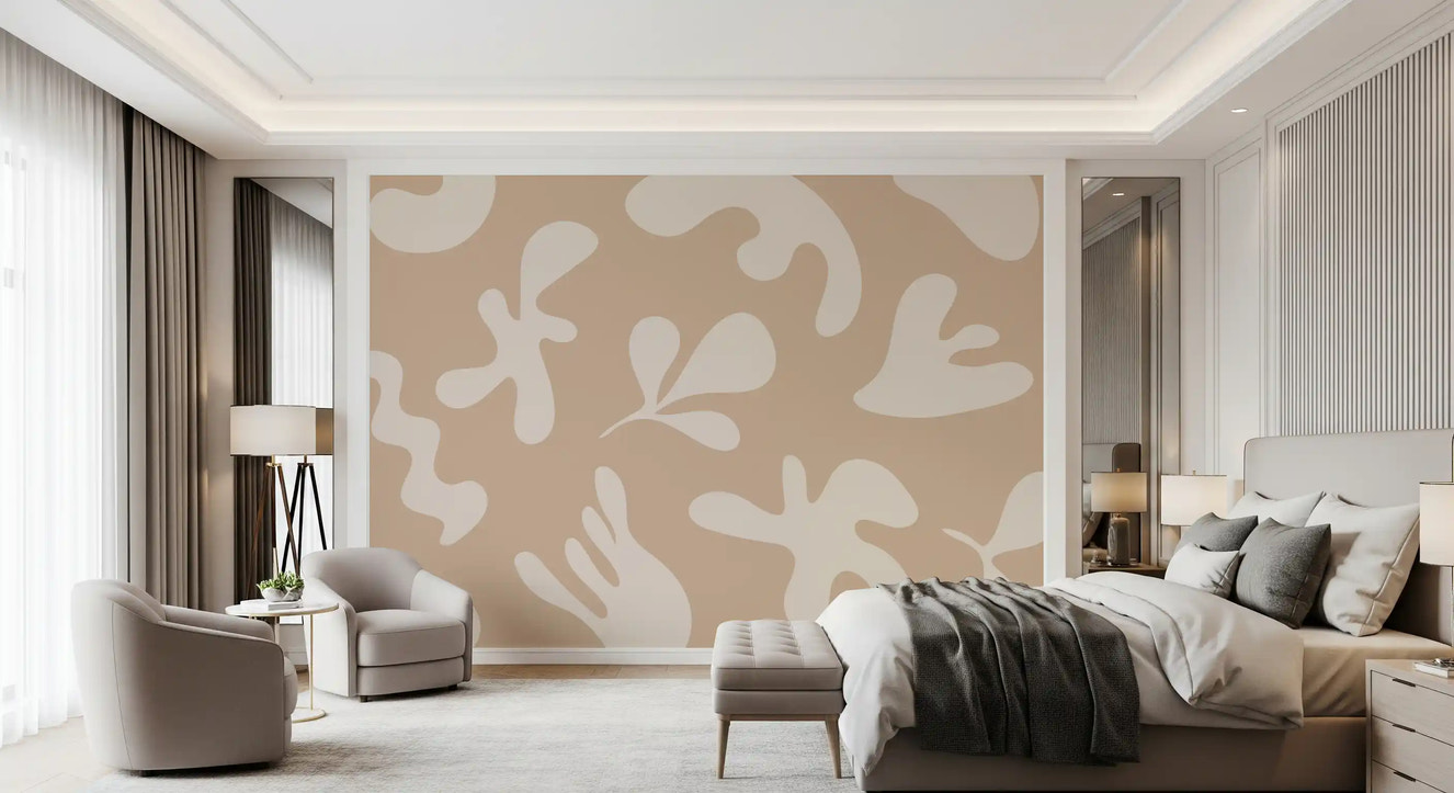 Flux organique en beige. Papier peint mural