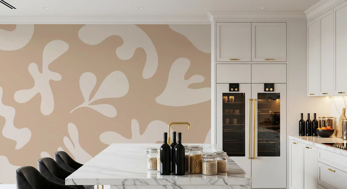 Organisk flyt i beige. Veggmaleri
