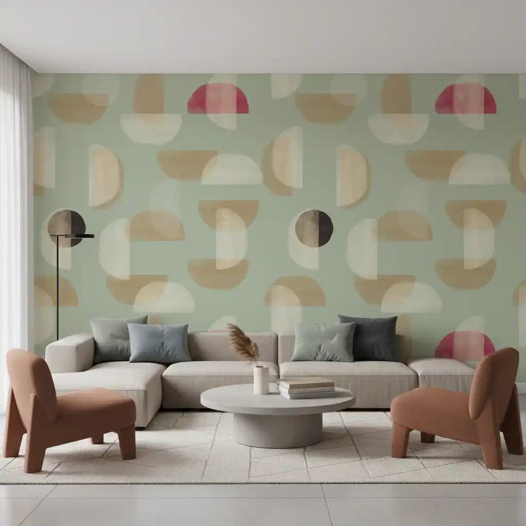 Soft Modern Shapes mural showing layered shape pattern