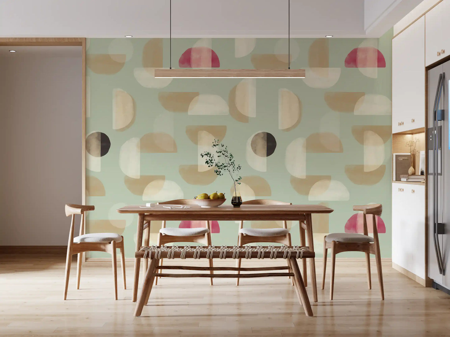 Soft Modern Shapes mural featuring pastel tone geometry