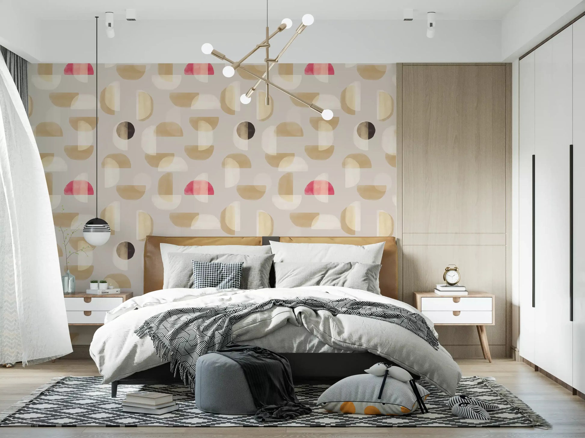 Bedroom styled Abstract Whispering Shapes mural soft geometry