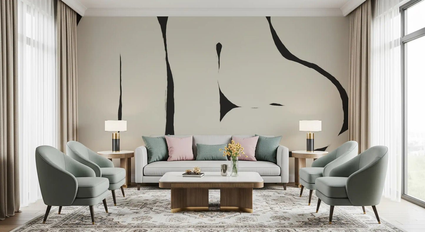 Minimal beige wall mural Abstract Flow soft curve layout