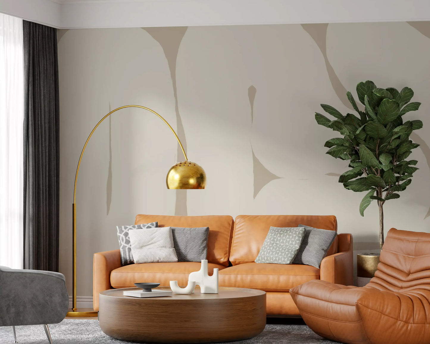 Living room Smooth Flow wall mural soft beige abstract design