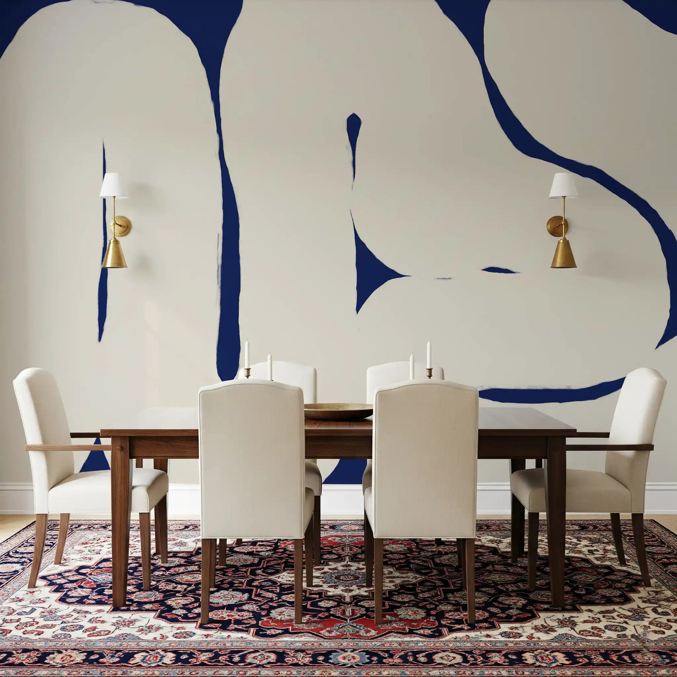 Dining room Organic Curves deep blue wall mural abstract shapes