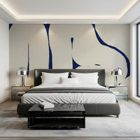 Bedroom styled Organic Curves wall mural beige blue pattern