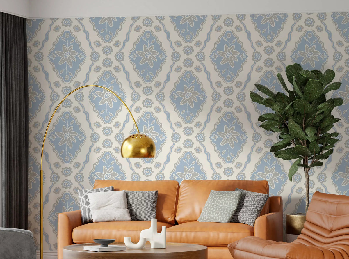 Hand-Drawn Cottagecore Floral Wallpaper - Blue Gray Spring