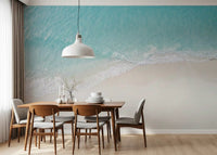 Dining room Coastal Serenity mural featuring aqua water and beach texture