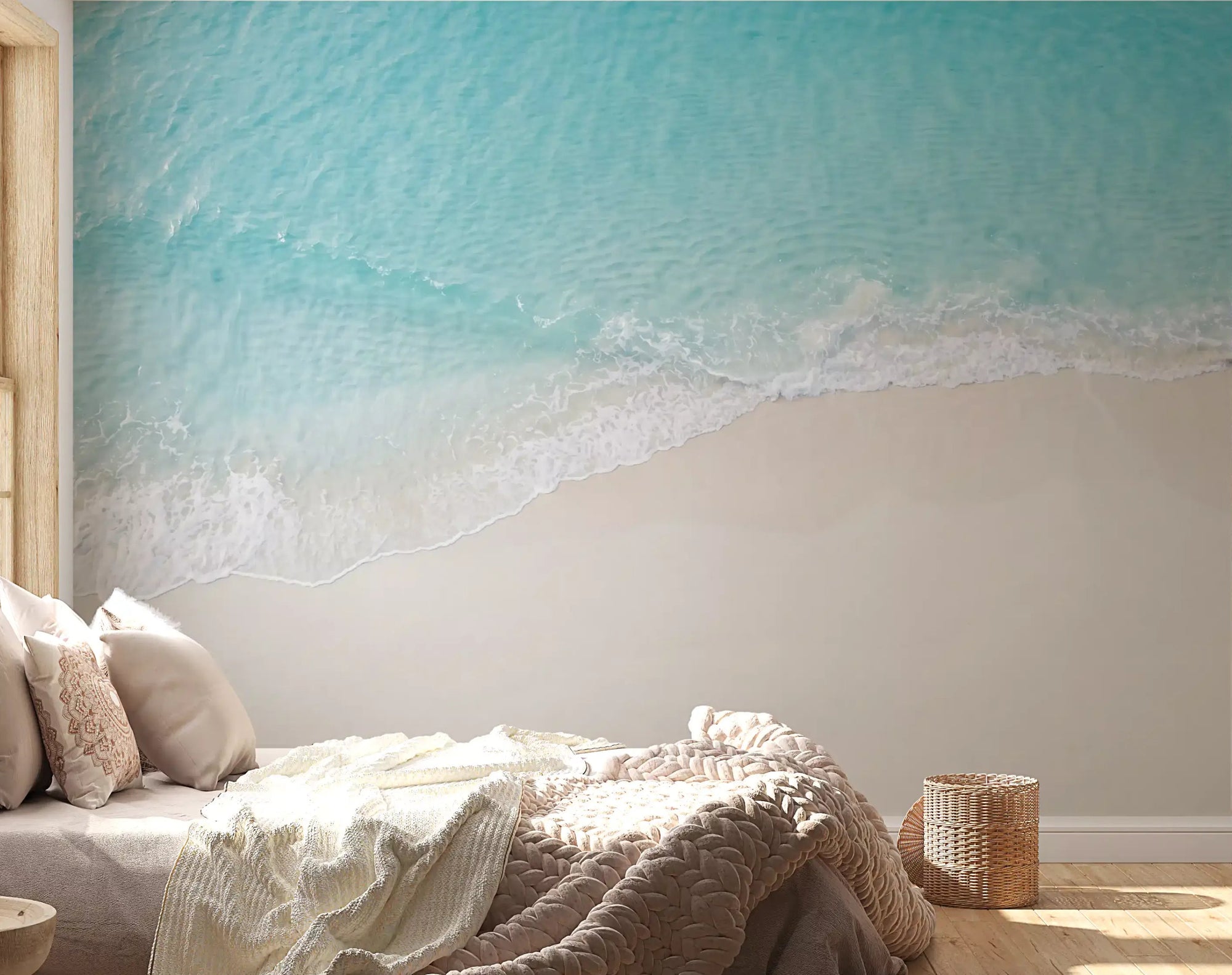Bedroom Coastal Serenity wall mural with turquoise water and white sand