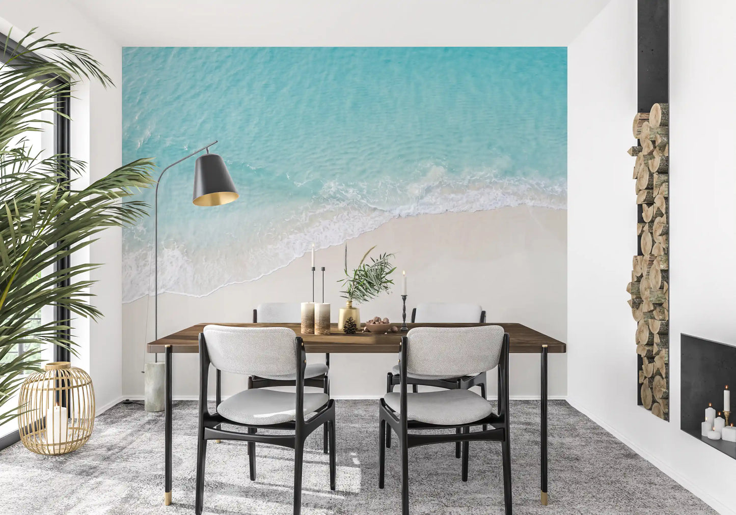 White sand beach mural with Turquoise Waters and natural foam edge