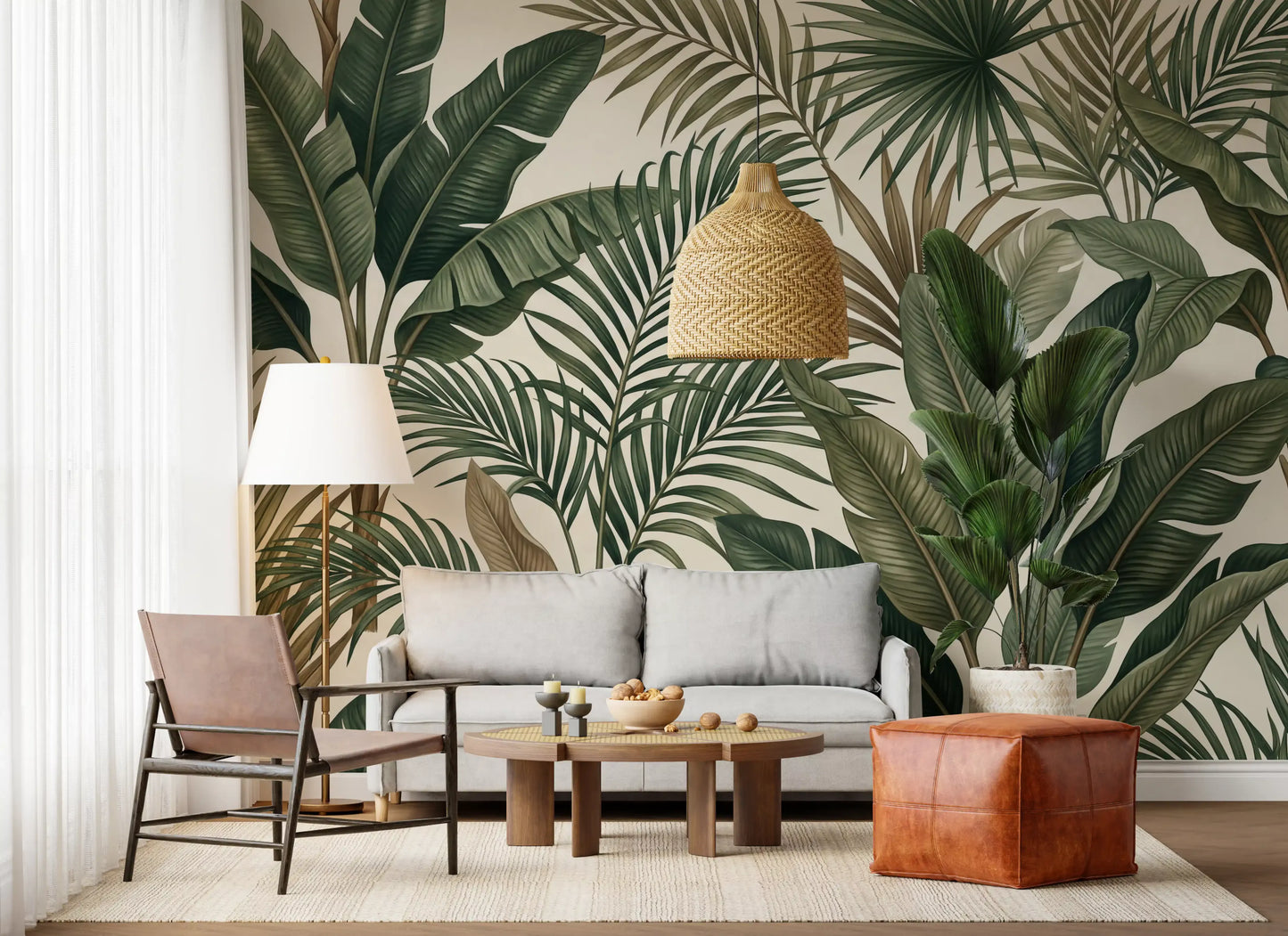Lush tropisk løvverk veggmaleri