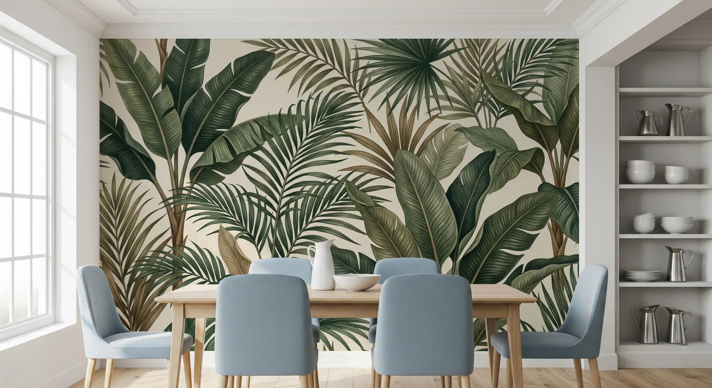 Lush tropisk løvverk veggmaleri