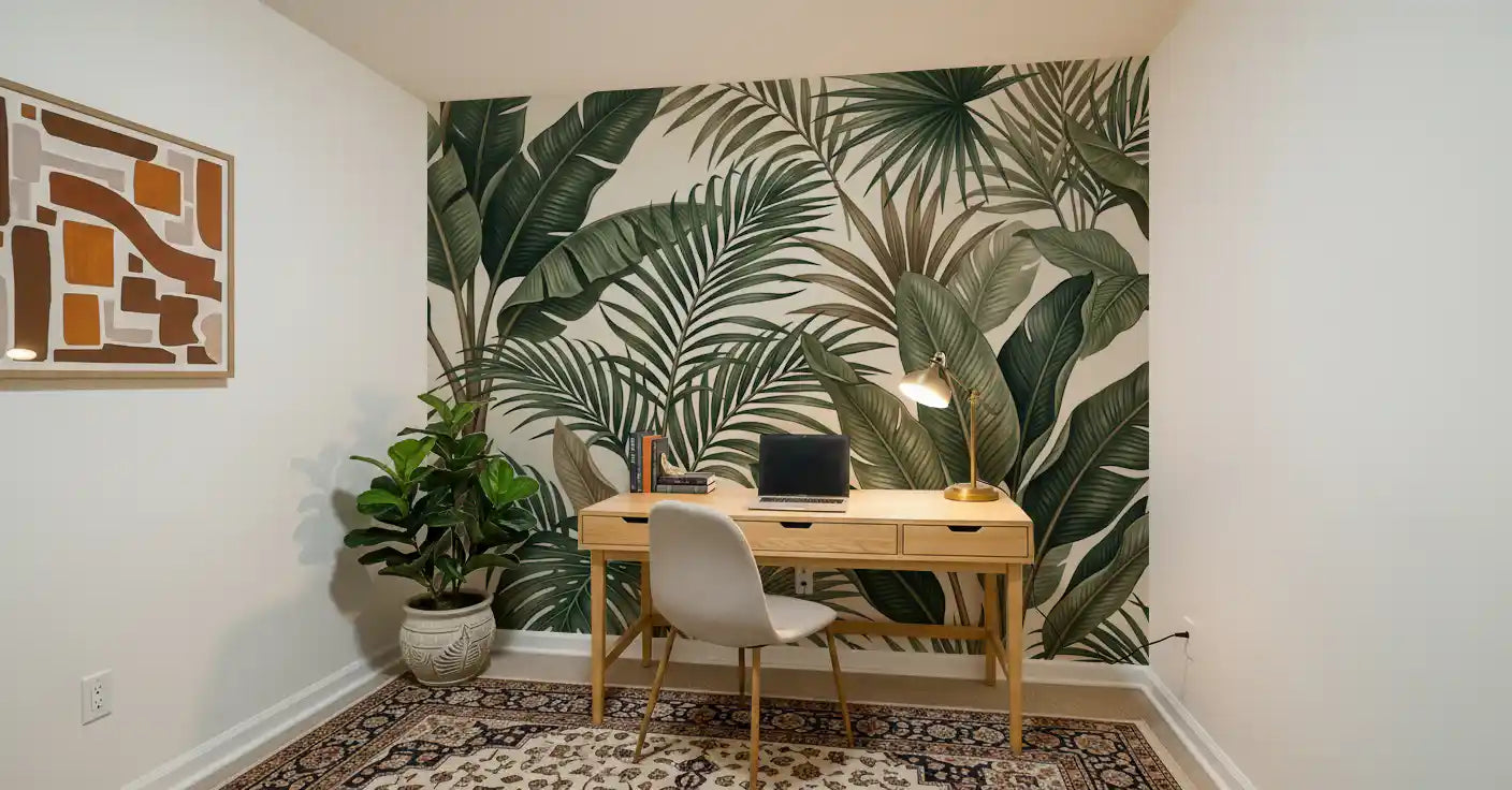 Lush tropisk løvverk veggmaleri