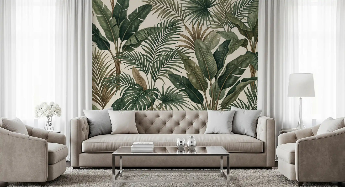 Lush tropisk løvverk veggmaleri