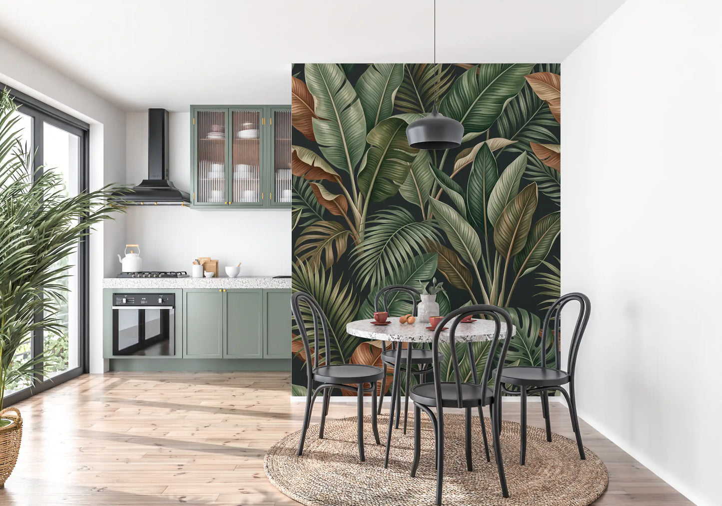 Leaf pattern mural with Foliage Mystique jungle-style artwork