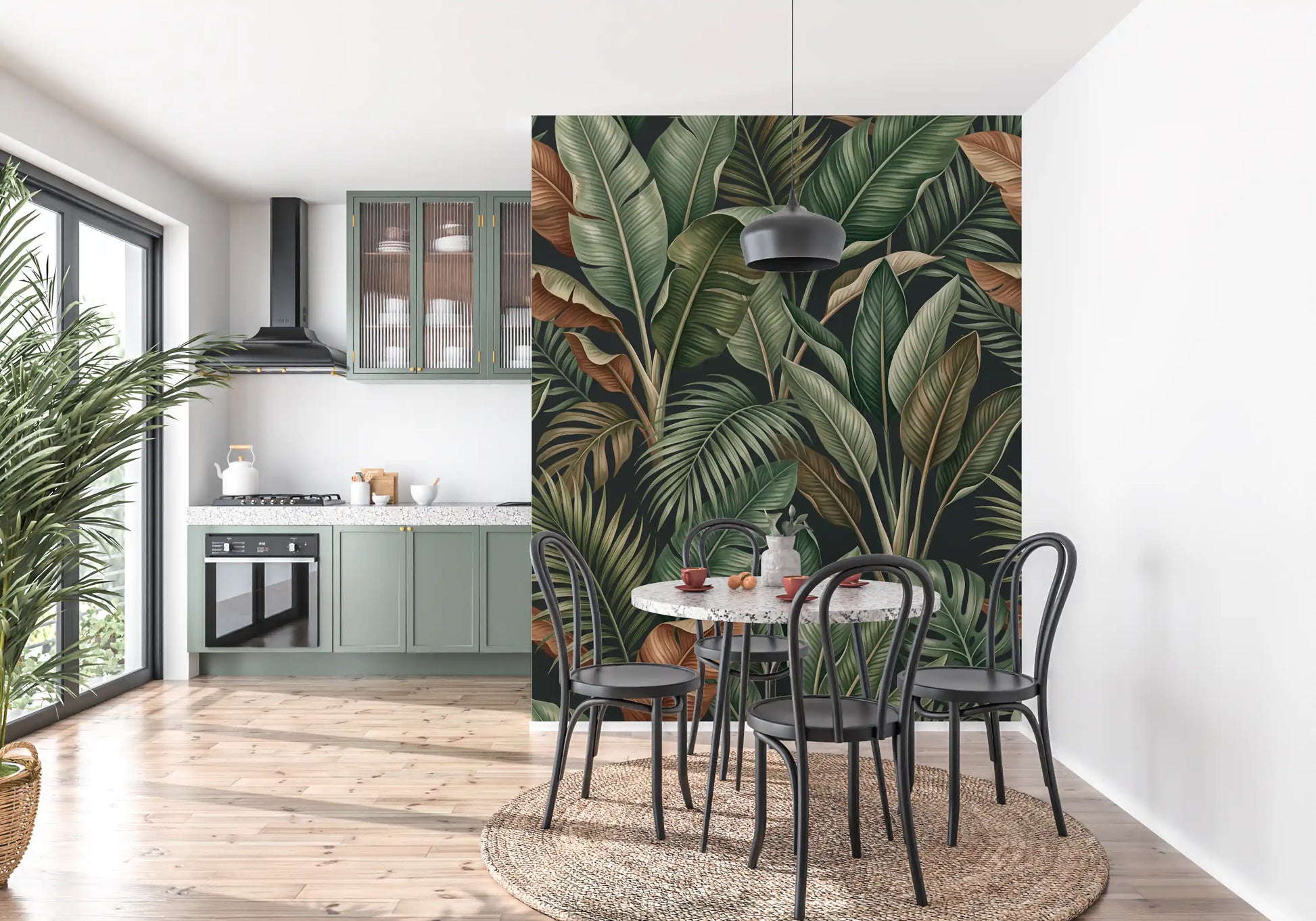 Leaf pattern mural with Foliage Mystique jungle-style artwork