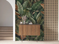 Hallway styled using Foliage Mystique mural and palm leaf textures