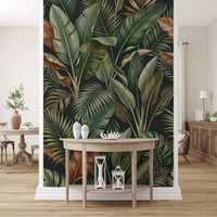Palm leaf mural with Tropical Foliage pattern and earthy tones