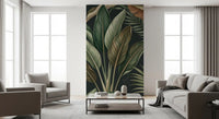 Dark green mural with Tropical Foliage leaves and shadow detail
