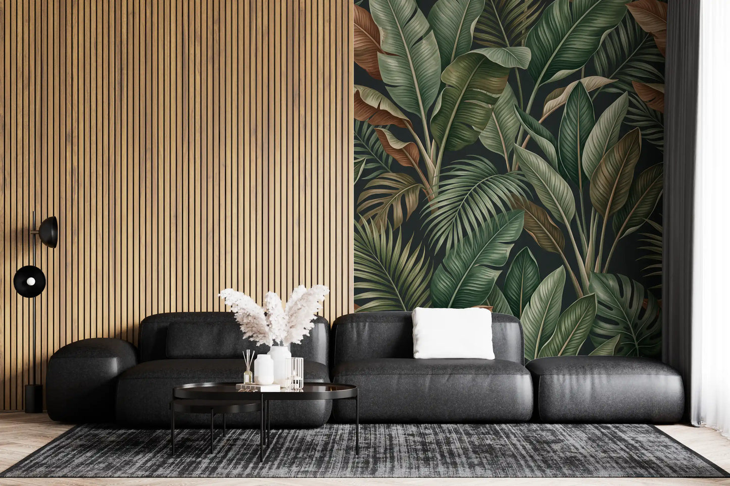 Botanical mural featuring Tropical Mystique foliage and depth