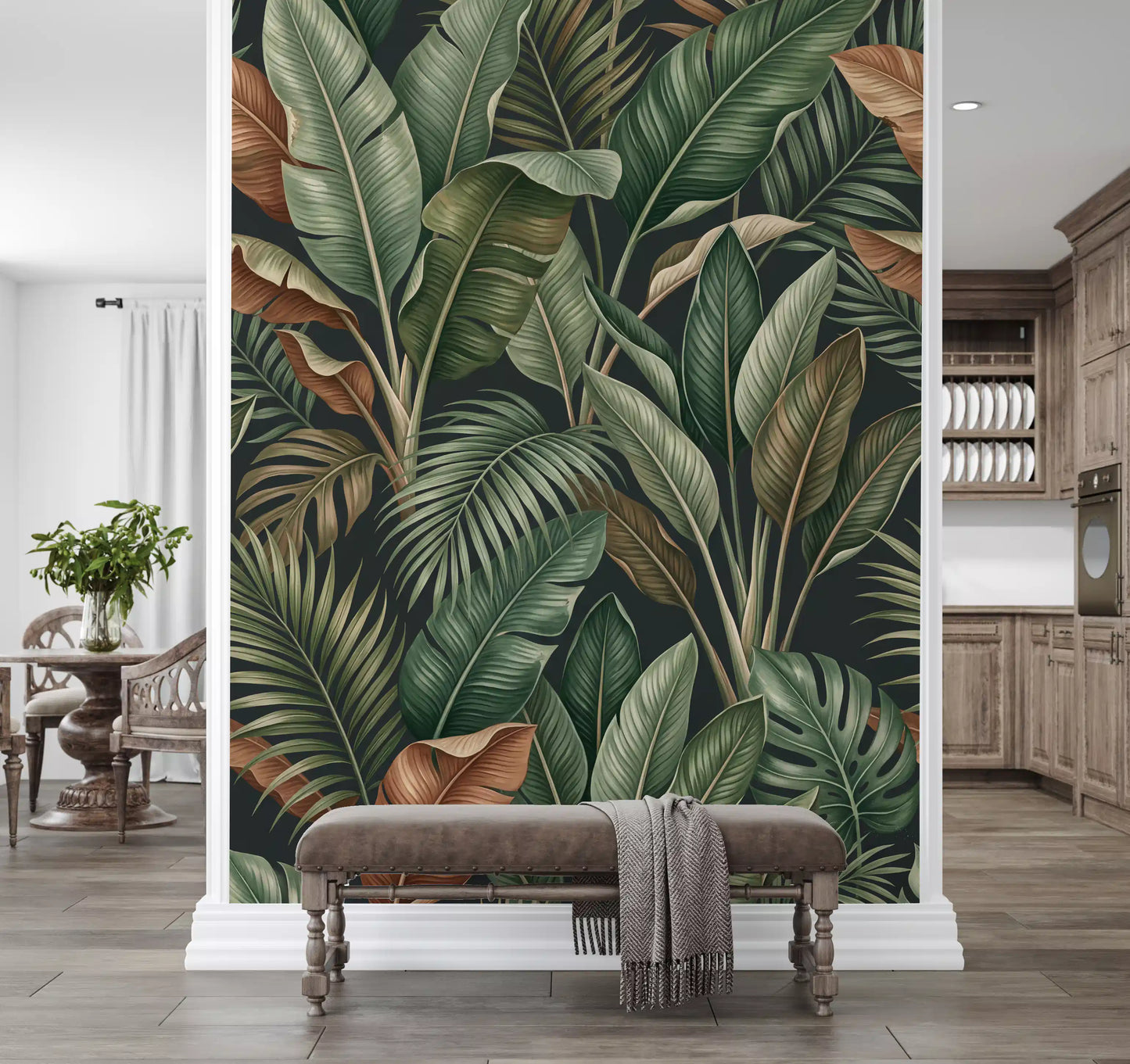 Home wall finished with Tropical Foliage Mystique mural design