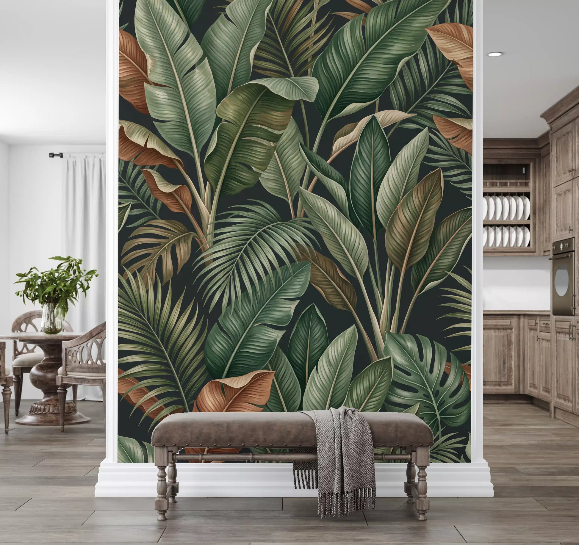Home wall finished with Tropical Foliage Mystique mural design
