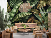 Cafe area with Botanical Design Wall Mural and bold botanical leaves