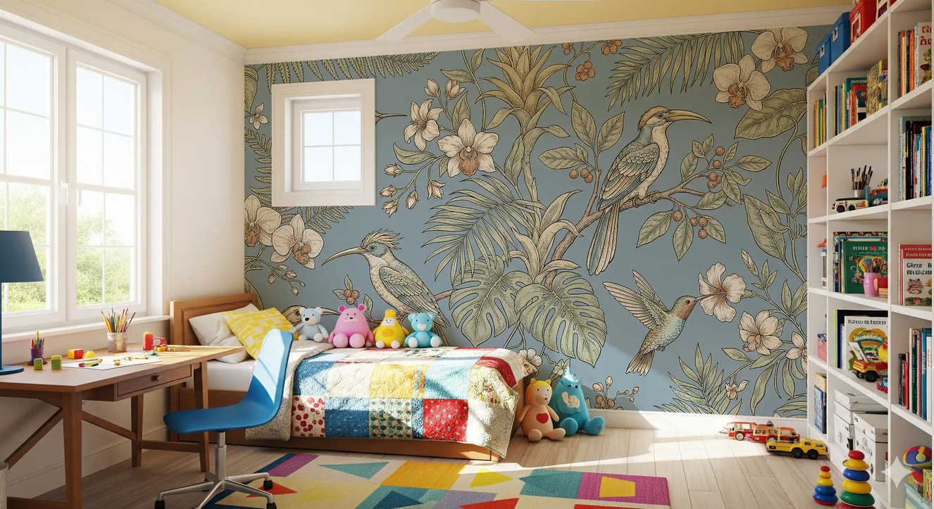 Exotische Gelassenheit: Botanisches Vogelvoliere Wandbild