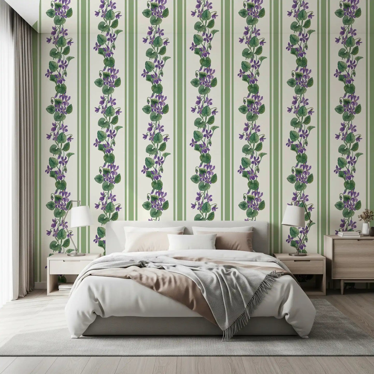 Streifen und Veilchen / Grün und Violett Tapete⁠