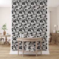 Striped panels and feline figures on Cat Maze wallpaper artwork