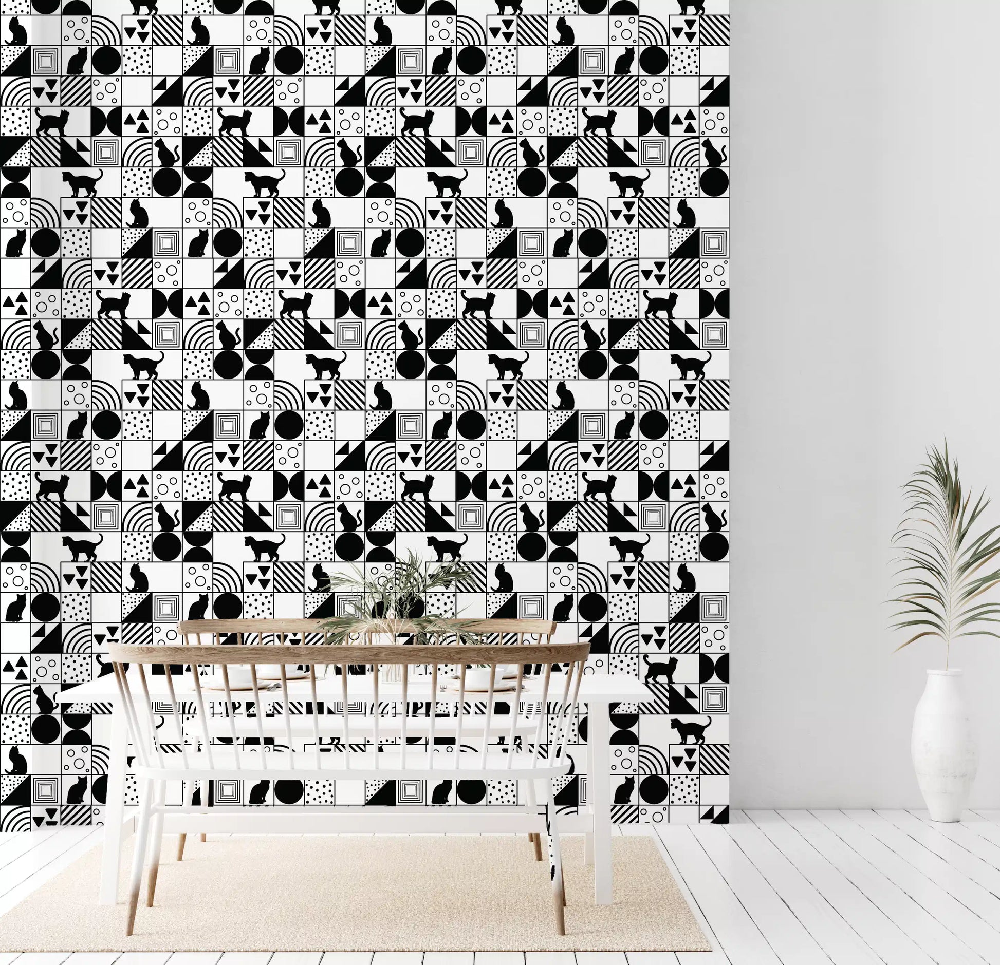 Triangles, dots, and circles paired with cats on Cat Maze wallpaper