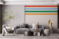 Living room wall styled in Retro Vibe Horizontal Stripes wall mural artwork
