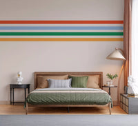Red, sky blue, green, and yellow lines crossing Retro Vibe Horizontal Stripes wall mural