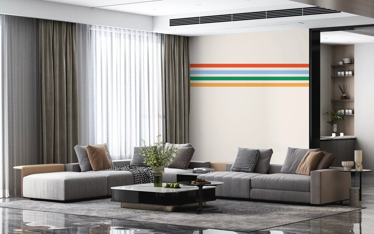 Mid-century stripe palette featured on Horizontal Stripes wall mural artwork