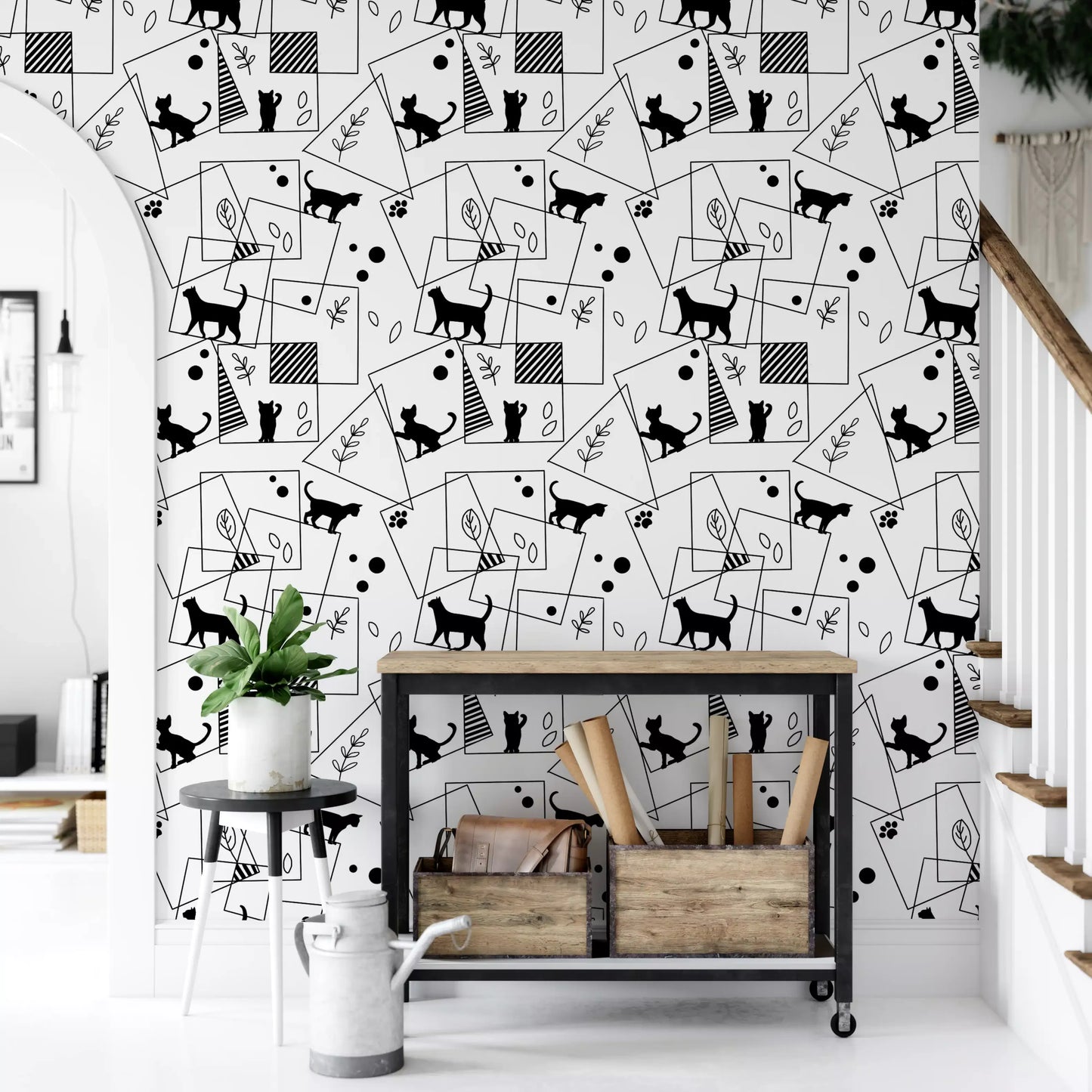Papier peint Chats Géométriques