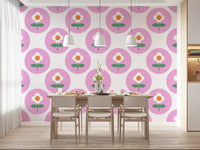 Dining room wall in Retro Daisy Circles wallpaper bold print
