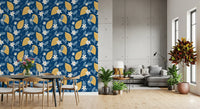 White blossoms and citrus fruit on Lemon Orchard wallpaper