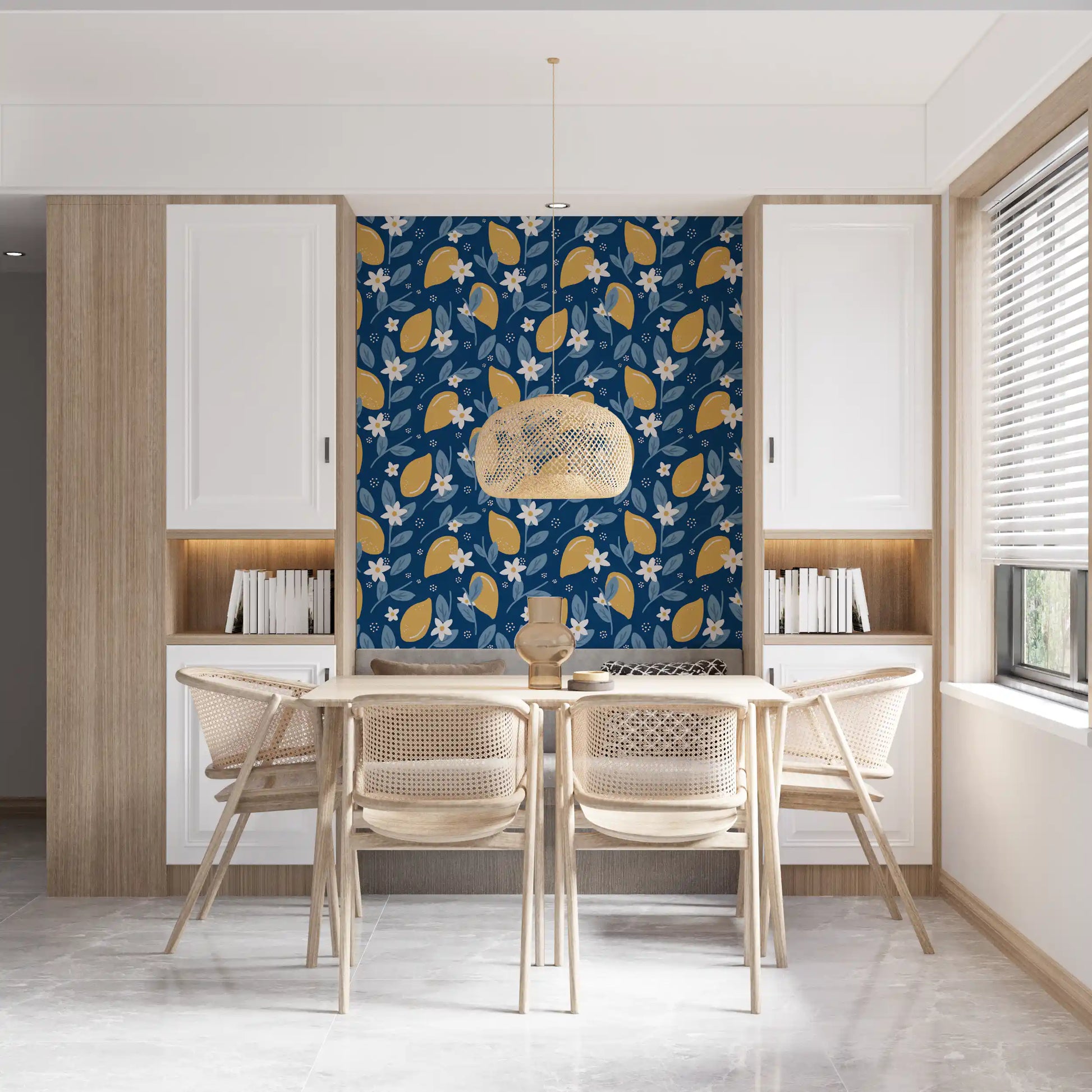 Citrus blossoms paired with leaves on Lemon Orchard wallpaper 