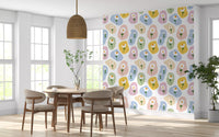 Dining room wall finished with Pastel Daisy Pebbles Wallpaper floral pattern